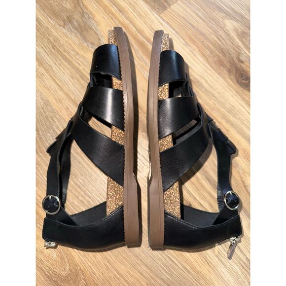 Earth Dale Flat Sandal Black Leather - size 8 - T4 - Picture 10 of 11